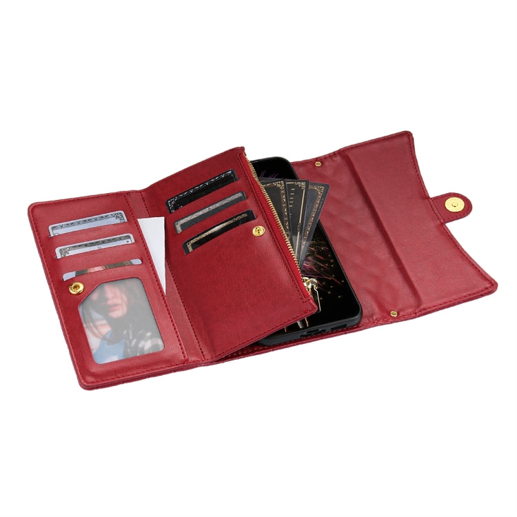 For Google Pixel 6a Zipper Multi-Card Wallet Rhombic Leather Phone Case(Red) - Google Cases by PMC TechLife | Online Shopping South Africa | PMC TechLife | Buy Now Pay Later Mobicred