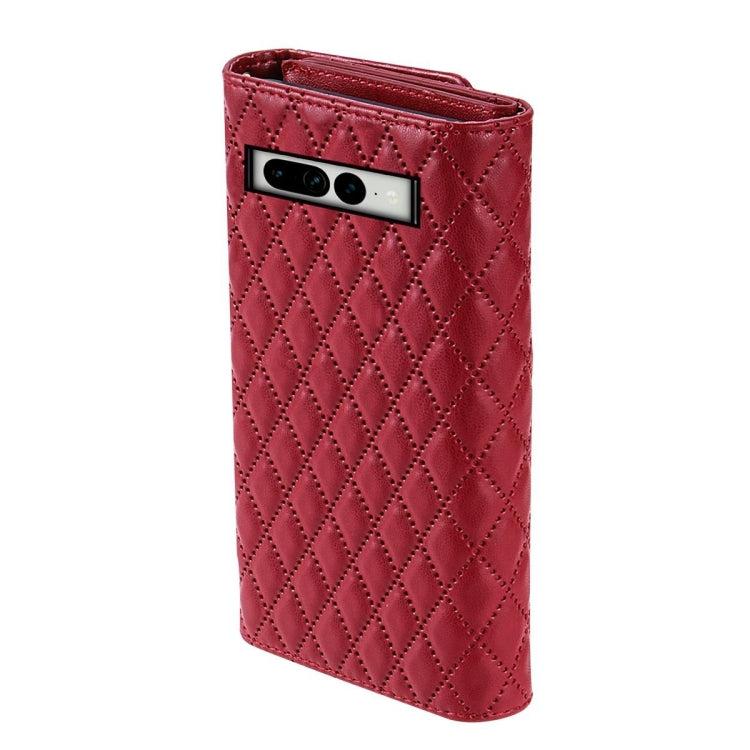 For Google Pixel 6a Zipper Multi-Card Wallet Rhombic Leather Phone Case(Red) - Google Cases by PMC TechLife | Online Shopping South Africa | PMC TechLife | Buy Now Pay Later Mobicred