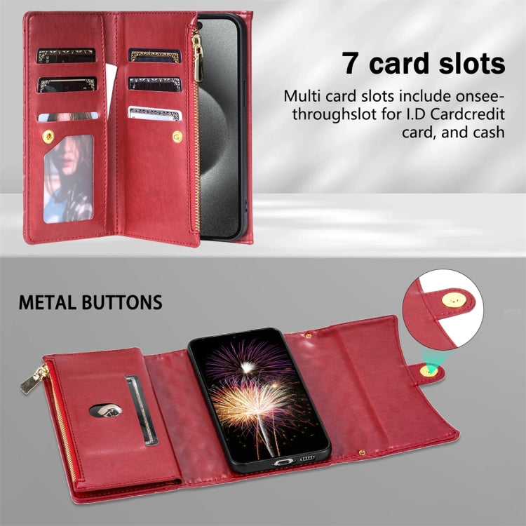 For Google Pixel 6a Zipper Multi-Card Wallet Rhombic Leather Phone Case(Red) - Google Cases by PMC TechLife | Online Shopping South Africa | PMC TechLife | Buy Now Pay Later Mobicred