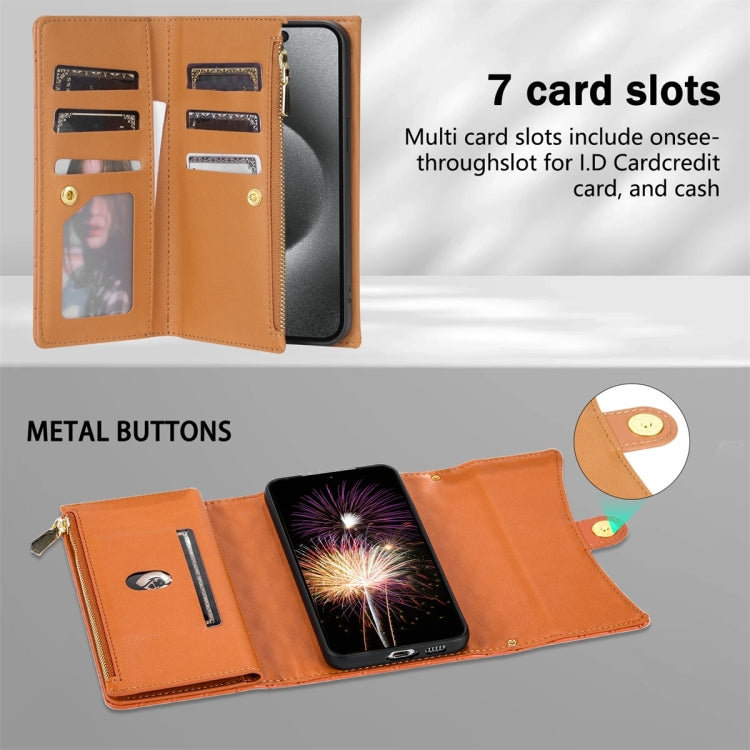 For Google Pixel 6 Zipper Multi-Card Wallet Rhombic Leather Phone Case(Brown) - Google Cases by PMC TechLife | Online Shopping South Africa | PMC TechLife | Buy Now Pay Later Mobicred
