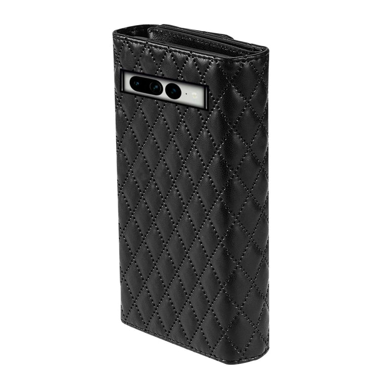 For Google Pixel 6 Pro Zipper Multi-Card Wallet Rhombic Leather Phone Case(Black) - Google Cases by PMC TechLife | Online Shopping South Africa | PMC TechLife | Buy Now Pay Later Mobicred