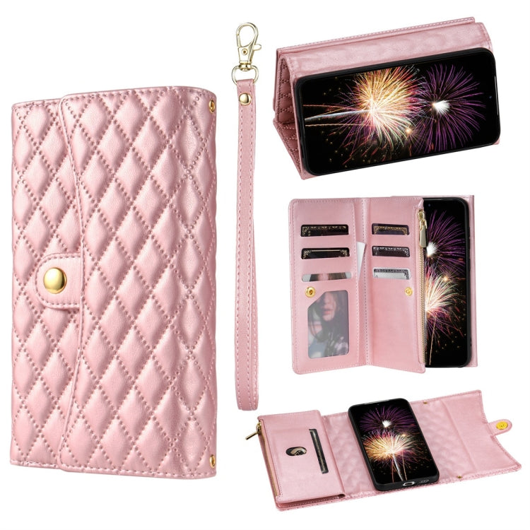 For Google Pixel 6 Pro Zipper Multi-Card Wallet Rhombic Leather Phone Case(Rose Gold) - Google Cases by PMC TechLife | Online Shopping South Africa | PMC TechLife | Buy Now Pay Later Mobicred