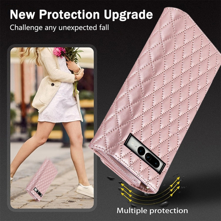 For Google Pixel 6 Pro Zipper Multi-Card Wallet Rhombic Leather Phone Case(Rose Gold) - Google Cases by PMC TechLife | Online Shopping South Africa | PMC TechLife | Buy Now Pay Later Mobicred