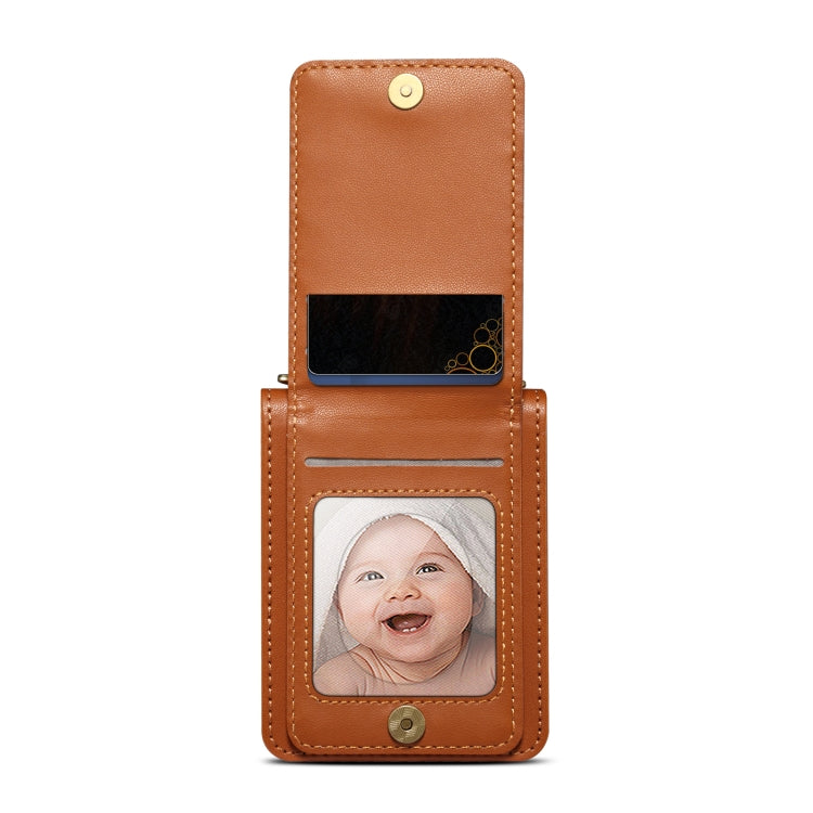For Samsung Galaxy Z Flip5 Rhombic Folding Leather Phone Case with Long Lanyard(Brown) - Galaxy Z Flip5 Cases by PMC TechLife | Online Shopping South Africa | PMC TechLife