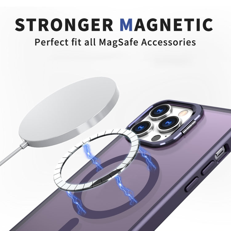 For iPhone 14 Pro Metal Invisible Camera Holder MagSafe Magnetic Phone Case(Purple) - iPhone 14 Pro Cases by PMC TechLife | Online Shopping South Africa | PMC TechLife
