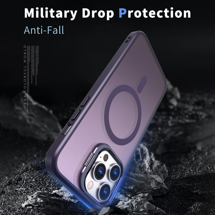 For iPhone 14 Pro Metal Invisible Camera Holder MagSafe Magnetic Phone Case(Purple) - iPhone 14 Pro Cases by PMC TechLife | Online Shopping South Africa | PMC TechLife