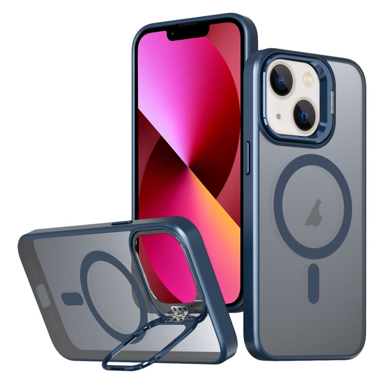 For iPhone 13 Metal Invisible Camera Holder MagSafe Magnetic Phone Case(Blue) - iPhone 13 Cases by PMC TechLife | Online Shopping South Africa | PMC TechLife