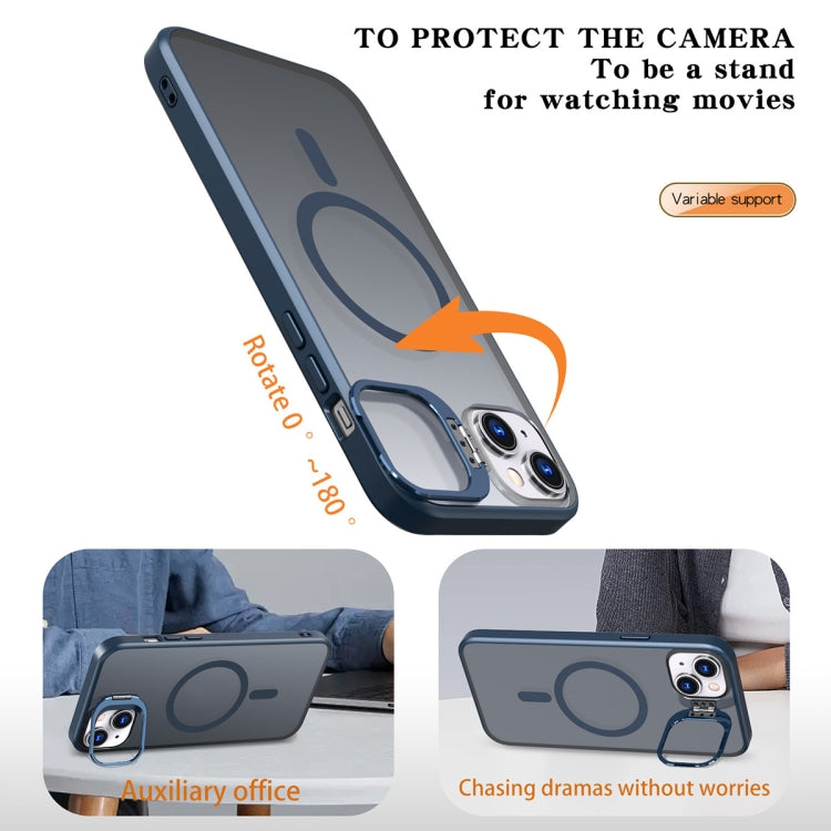 For iPhone 13 Metal Invisible Camera Holder MagSafe Magnetic Phone Case(Blue) - iPhone 13 Cases by PMC TechLife | Online Shopping South Africa | PMC TechLife