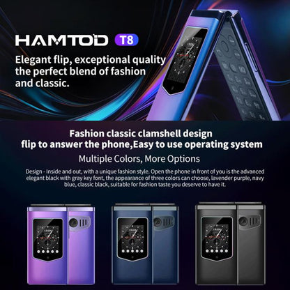 HAMTOD T8 4G Flip Phone, EU Version, 2.8 inch + 1.77 inch, VoLTE, BT, SOS, OTG(Navy Blue) - Other by HAMTOD | Online Shopping South Africa | PMC Jewellery | Buy Now Pay Later Mobicred