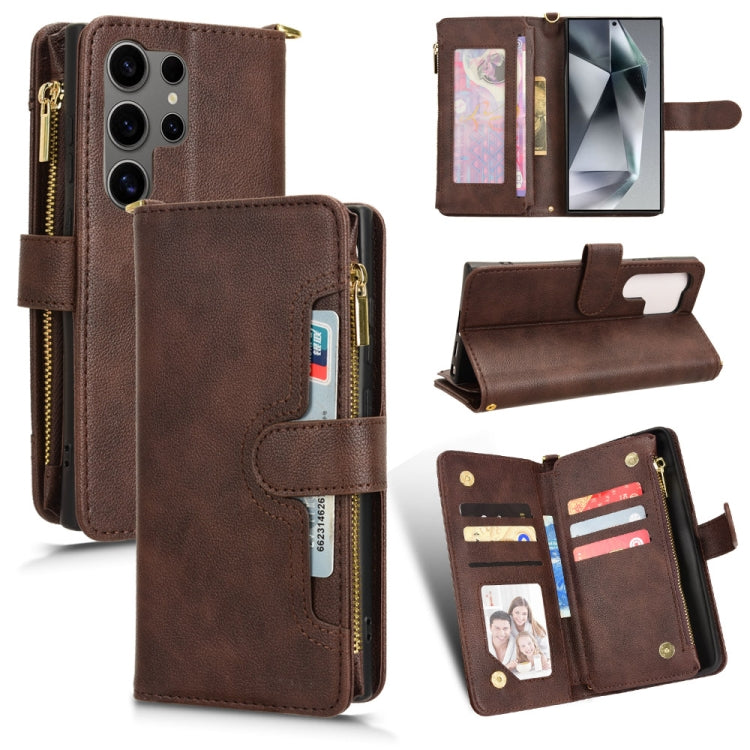 For Samsung Galaxy S24 Ultra 5G Litchi Texture Zipper Leather Phone Case(Brown) - Galaxy S24 Ultra 5G Cases by PMC TechLife | Online Shopping South Africa | PMC TechLife