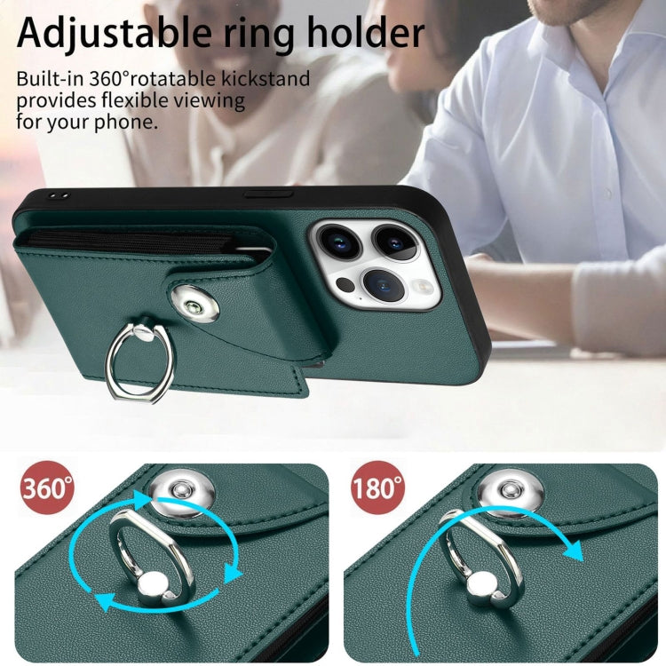 For iPhone 16 Pro Max Organ Card Bag Ring Holder Phone Case with Long Lanyard(Green) - iPhone 16 Pro Max Cases by PMC TechLife | Online Shopping South Africa | PMC TechLife | Buy Now Pay Later Mobicred