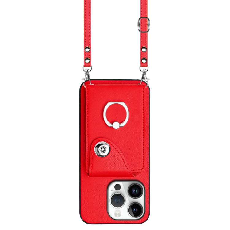 For iPhone 16 Pro Organ Card Bag Ring Holder Phone Case with Long Lanyard(Red) - iPhone 16 Pro Cases by PMC TechLife | Online Shopping South Africa | PMC TechLife | Buy Now Pay Later Mobicred