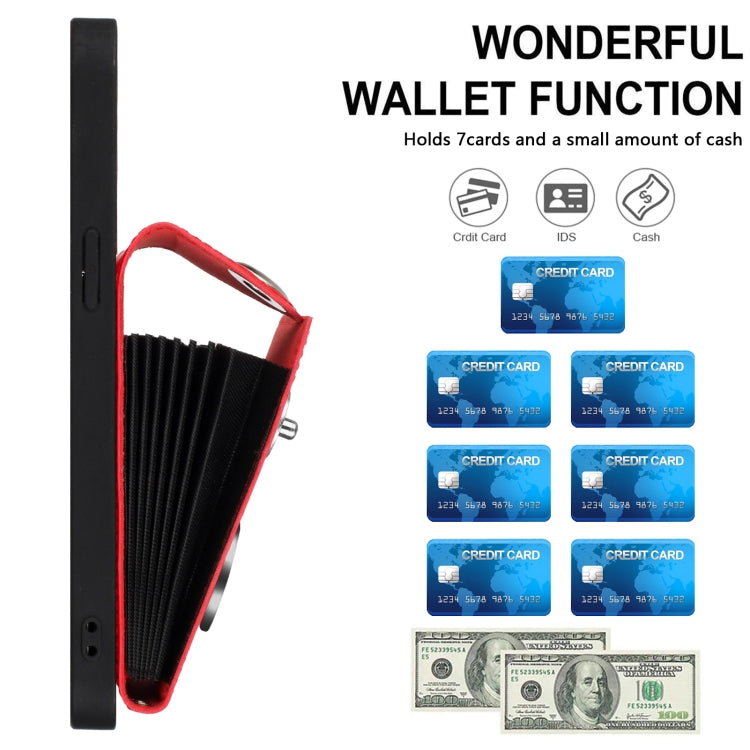 For iPhone 16 Pro Organ Card Bag Ring Holder Phone Case with Long Lanyard(Red) - iPhone 16 Pro Cases by PMC TechLife | Online Shopping South Africa | PMC TechLife | Buy Now Pay Later Mobicred