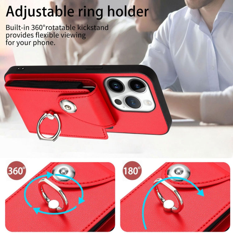 For iPhone 16 Pro Organ Card Bag Ring Holder Phone Case with Long Lanyard(Red) - iPhone 16 Pro Cases by PMC TechLife | Online Shopping South Africa | PMC TechLife | Buy Now Pay Later Mobicred