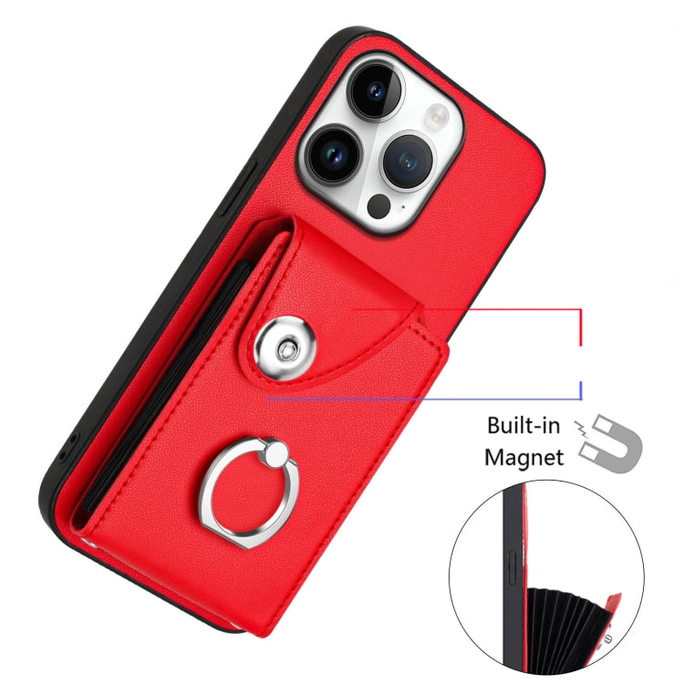 For iPhone 16 Pro Organ Card Bag Ring Holder Phone Case with Long Lanyard(Red) - iPhone 16 Pro Cases by PMC TechLife | Online Shopping South Africa | PMC TechLife | Buy Now Pay Later Mobicred