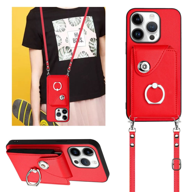 For iPhone 16 Pro Organ Card Bag Ring Holder Phone Case with Long Lanyard(Red) - iPhone 16 Pro Cases by PMC TechLife | Online Shopping South Africa | PMC TechLife | Buy Now Pay Later Mobicred