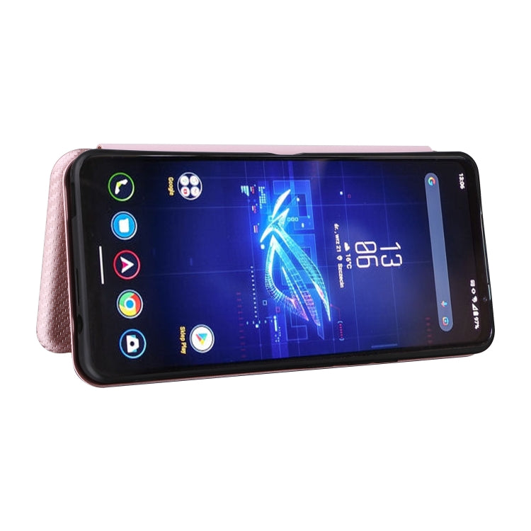 For ASUS ROG Phone 8 Carbon Fiber Texture Flip Leather Phone Case(Pink) - ASUS Cases by PMC TechLife | Online Shopping South Africa | PMC TechLife | Buy Now Pay Later Mobicred