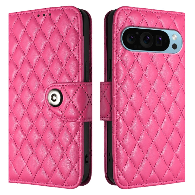 For Google Pixel 9 Pro XL Rhombic Texture Flip Leather Phone Case with Lanyard(Rose Red) - Google Cases by PMC TechLife | Online Shopping South Africa | PMC TechLife | Buy Now Pay Later Mobicred