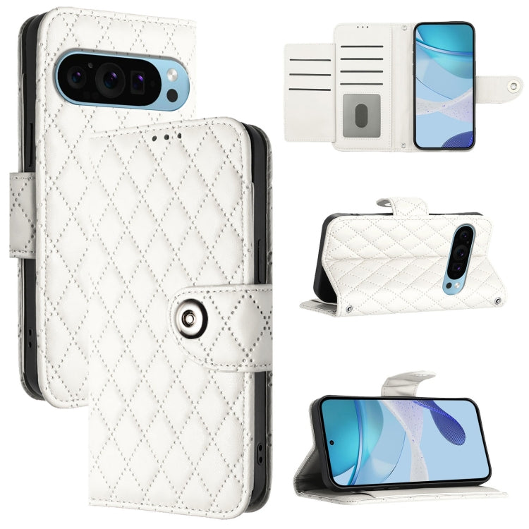 For Google Pixel 9 Pro XL Rhombic Texture Flip Leather Phone Case with Lanyard(White) - Google Cases by PMC TechLife | Online Shopping South Africa | PMC TechLife | Buy Now Pay Later Mobicred