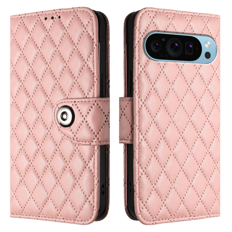 For Google Pixel 9 Pro XL Rhombic Texture Flip Leather Phone Case with Lanyard(Coral Pink) - Google Cases by PMC TechLife | Online Shopping South Africa | PMC TechLife | Buy Now Pay Later Mobicred