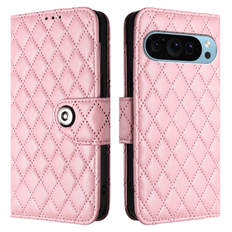 For Google Pixel 9 Pro XL Rhombic Texture Flip Leather Phone Case with Lanyard(Pink) - Google Cases by PMC TechLife | Online Shopping South Africa | PMC TechLife | Buy Now Pay Later Mobicred
