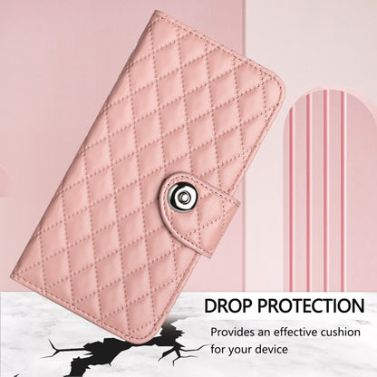 For Honor Magic6 Pro Rhombic Texture Flip Leather Phone Case with Lanyard(Coral Pink) - Honor Cases by PMC Jewellery | Online Shopping South Africa | PMC Jewellery | Buy Now Pay Later Mobicred