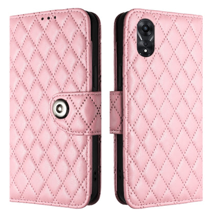 For OPPO A78 5G / A58 5G Rhombic Texture Flip Leather Phone Case with Lanyard(Pink) - OPPO Cases by PMC Jewellery | Online Shopping South Africa | PMC Jewellery