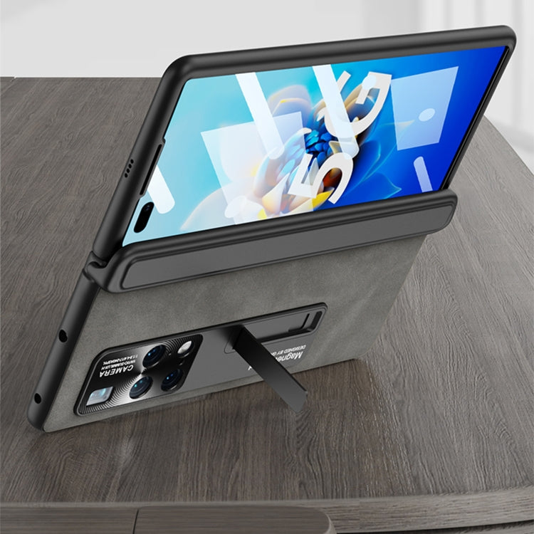 For Huawei Mate X2 GKK Integrated Frosted Leather HD Fold Hinge Phone Case with Holder(Brown) - free shipping - PMC Jewellery - Order now!
