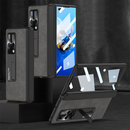 For Huawei Mate X2 GKK Integrated Frosted Leather HD Fold Hinge Phone Case with Holder(Grey) - Huawei Cases by GKK | Online Shopping South Africa | PMC Jewellery | Buy Now Pay Later Mobicred