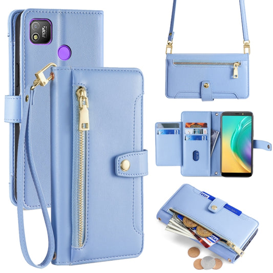 For Tecno Pop 4 Sheep Texture Cross-body Zipper Wallet Leather Phone Case(Blue) - Tecno Cases by PMC Jewellery | Online Shopping South Africa | PMC Jewellery | Buy Now Pay Later Mobicred