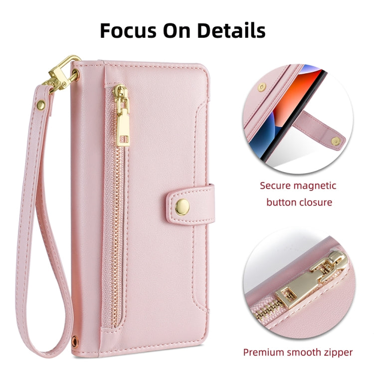 For Tecno Pop 4 Sheep Texture Cross-body Zipper Wallet Leather Phone Case(Pink) - Tecno Cases by PMC TechLife | Online Shopping South Africa | PMC TechLife | Buy Now Pay Later Mobicred