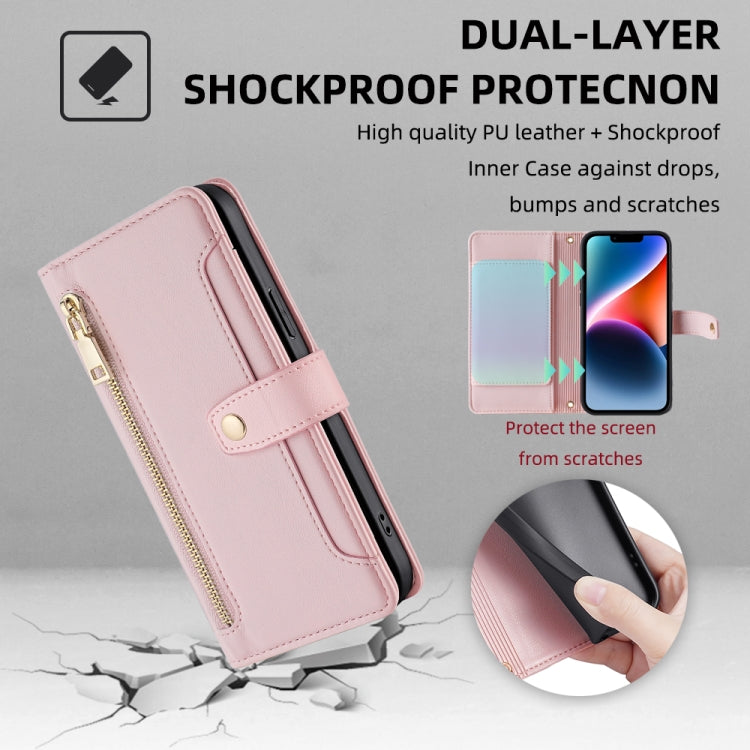 For Tecno Pop 4 Sheep Texture Cross-body Zipper Wallet Leather Phone Case(Pink) - Tecno Cases by PMC TechLife | Online Shopping South Africa | PMC TechLife | Buy Now Pay Later Mobicred