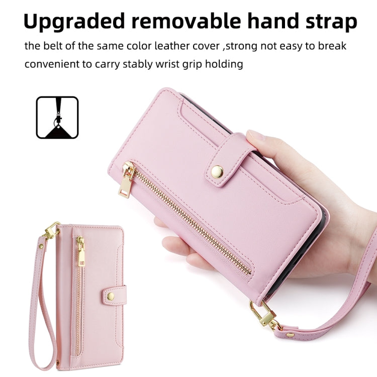 For Tecno Pop 4 Sheep Texture Cross-body Zipper Wallet Leather Phone Case(Pink) - Tecno Cases by PMC TechLife | Online Shopping South Africa | PMC TechLife | Buy Now Pay Later Mobicred