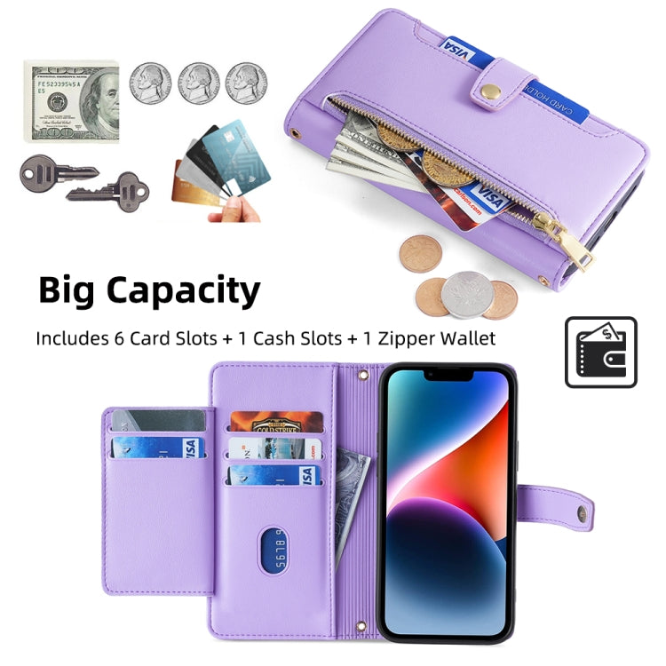 For Tecno Pop 4 Sheep Texture Cross-body Zipper Wallet Leather Phone Case(Purple) - Tecno Cases by PMC TechLife | Online Shopping South Africa | PMC TechLife | Buy Now Pay Later Mobicred