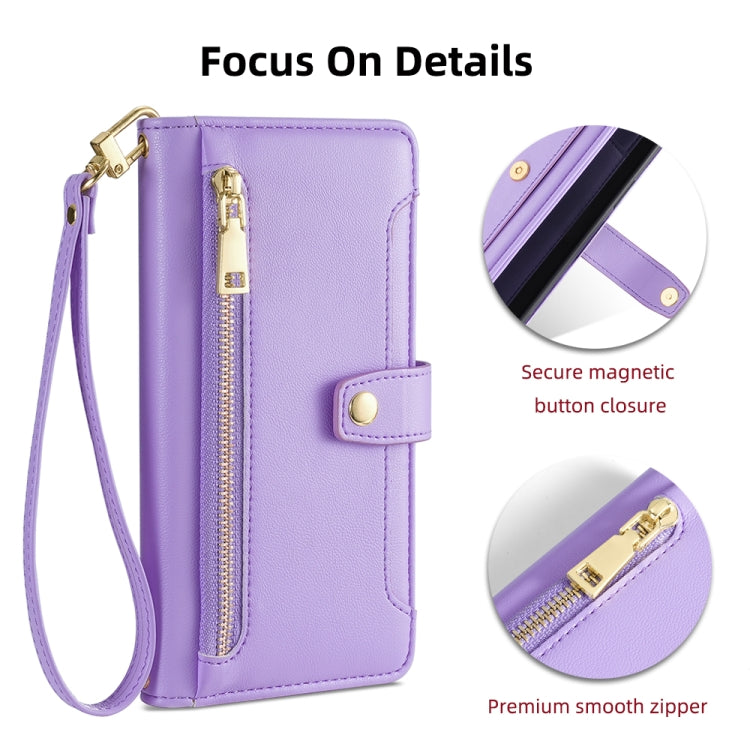 For Tecno Pop 4 Sheep Texture Cross-body Zipper Wallet Leather Phone Case(Purple) - Tecno Cases by PMC TechLife | Online Shopping South Africa | PMC TechLife | Buy Now Pay Later Mobicred
