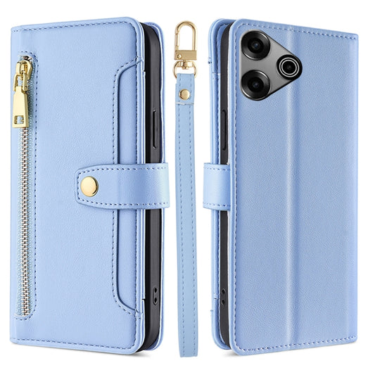 For Tecno Pova 6 Pro 5G Sheep Texture Cross-body Zipper Wallet Leather Phone Case(Blue) - Tecno Cases by PMC Jewellery | Online Shopping South Africa | PMC Jewellery | Buy Now Pay Later Mobicred