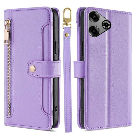 For Tecno Pova 6 Pro 5G Sheep Texture Cross-body Zipper Wallet Leather Phone Case(Purple) - Tecno Cases by PMC Jewellery | Online Shopping South Africa | PMC Jewellery | Buy Now Pay Later Mobicred