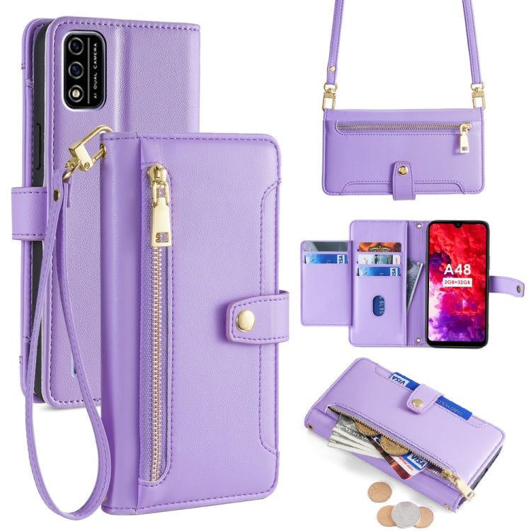 For Itel A48 Sheep Texture Cross-body Zipper Wallet Leather Phone Case(Purple) - More Brand by PMC TechLife | Online Shopping South Africa | PMC TechLife | Buy Now Pay Later Mobicred