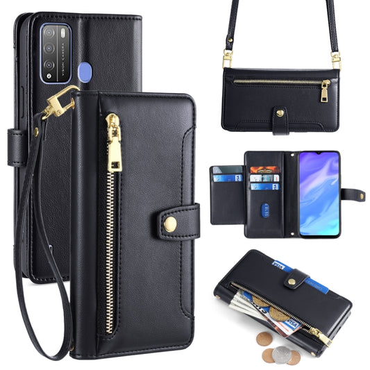 For Itel Vision 1 Pro Sheep Texture Cross-body Zipper Wallet Leather Phone Case(Black) - More Brand by PMC Jewellery | Online Shopping South Africa | PMC Jewellery | Buy Now Pay Later Mobicred