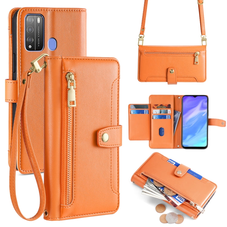 For Itel Vision 1 Pro Sheep Texture Cross-body Zipper Wallet Leather Phone Case(Orange) - More Brand by PMC TechLife | Online Shopping South Africa | PMC TechLife | Buy Now Pay Later Mobicred