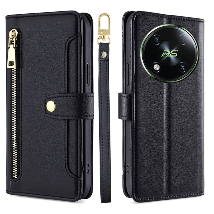 For Itel RS4 4G Sheep Texture Cross-body Zipper Wallet Leather Phone Case(Black) - More Brand by PMC TechLife | Online Shopping South Africa | PMC TechLife | Buy Now Pay Later Mobicred