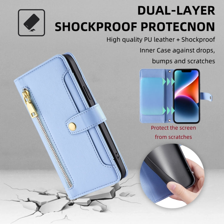 For itel RS4 4G Sheep Texture Cross-body Zipper Wallet Leather Phone Case(Blue) - free shipping - PMC TechLife - Order now!