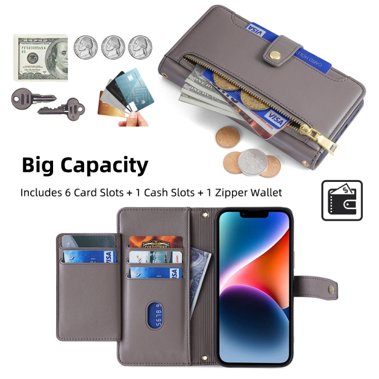 For Itel RS4 4G Sheep Texture Cross-body Zipper Wallet Leather Phone Case(Grey) - More Brand by PMC TechLife | Online Shopping South Africa | PMC TechLife | Buy Now Pay Later Mobicred