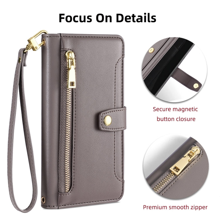 For Itel RS4 4G Sheep Texture Cross-body Zipper Wallet Leather Phone Case(Grey) - More Brand by PMC TechLife | Online Shopping South Africa | PMC TechLife | Buy Now Pay Later Mobicred