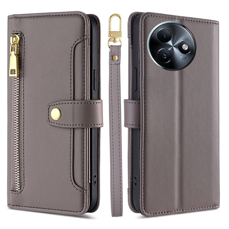 For Itel S24 4G Sheep Texture Cross-body Zipper Wallet Leather Phone Case(Grey) - More Brand by PMC TechLife | Online Shopping South Africa | PMC TechLife | Buy Now Pay Later Mobicred