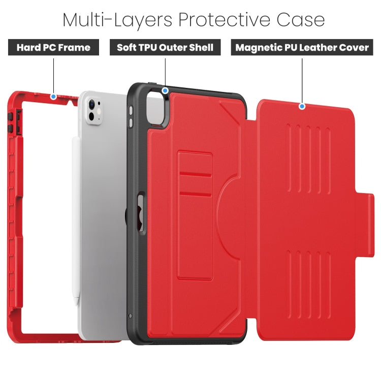 For iPad Pro 11 2024 Notebook Magnetic Leather Tablet Case(Red) - iPad Pro 11 2024 Cases by PMC TechLife | Online Shopping South Africa | PMC TechLife | Buy Now Pay Later Mobicred