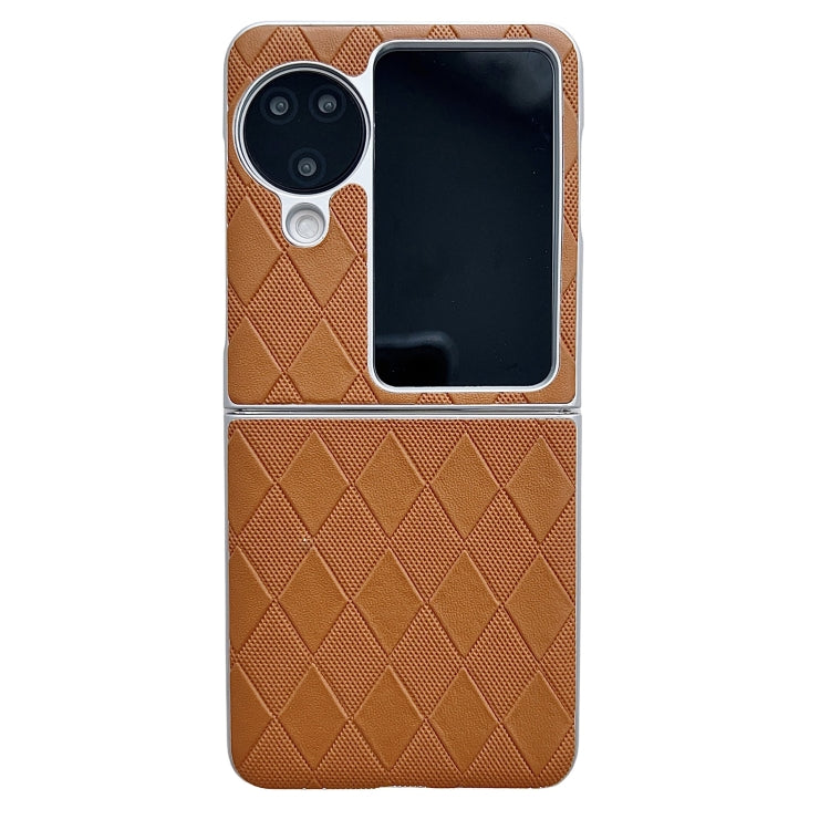 For OPPO Find N3 Flip Pearlescent Paint Diamond Shaped Checkered Leather Phone Case(Brown) - Find N3 Flip Cases by PMC TechLife | Online Shopping South Africa | PMC TechLife | Buy Now Pay Later Mobicred