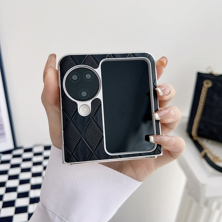 For OPPO Find N3 Flip Pearlescent Paint Diamond Shaped Checkered Leather Phone Case(Brown) - Find N3 Flip Cases by PMC TechLife | Online Shopping South Africa | PMC TechLife | Buy Now Pay Later Mobicred