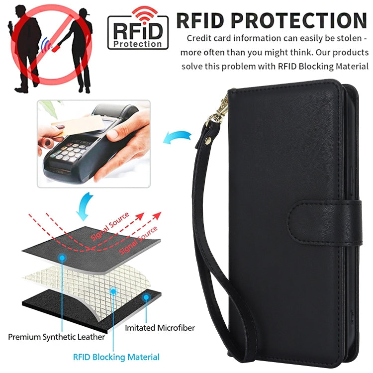 For iPhone 16 Pro Max Multi-Card Wallet RFID Leather Phone Case(Black) - iPhone 16 Pro Max Cases by PMC TechLife | Online Shopping South Africa | PMC TechLife | Buy Now Pay Later Mobicred
