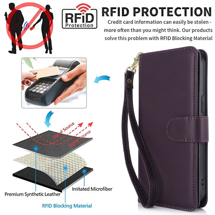 For iPhone 16 Plus Multi-Card Wallet RFID Leather Phone Case(Dark Purple) - iPhone 16 Plus Cases by PMC Jewellery | Online Shopping South Africa | PMC Jewellery | Buy Now Pay Later Mobicred